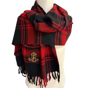Ralph Lauren Red & Black Plaid Wool Scarf – Embroidered Crest